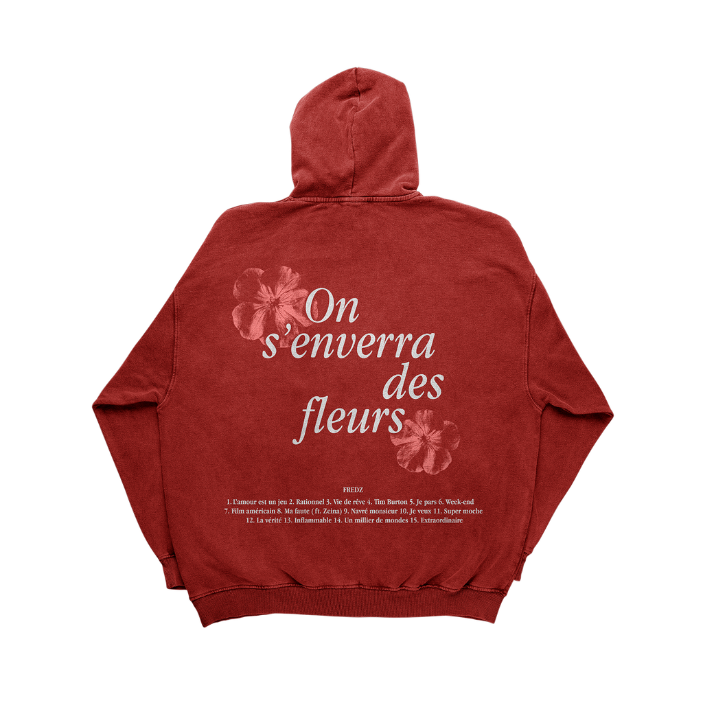 Hoodie rouge "On s'enverra des fleurs"