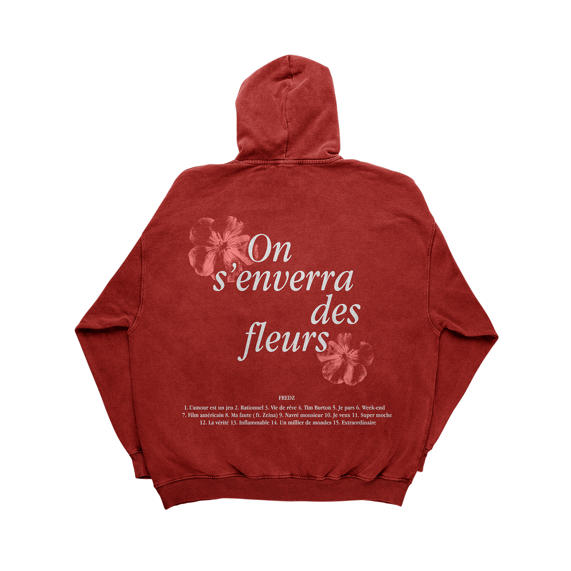 Hoodie rouge "On s'enverra des fleurs"